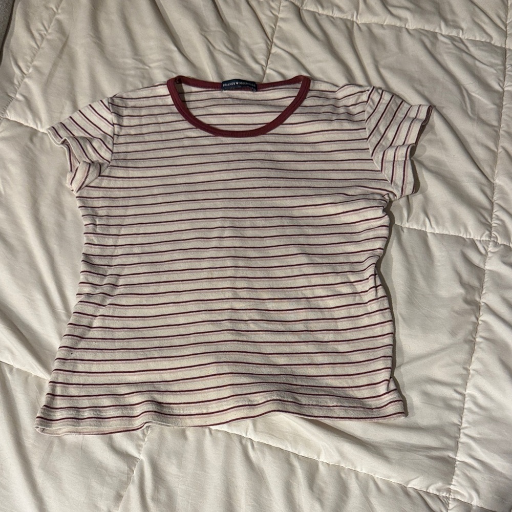 Brandy Melville Striped Short Sleeve Tee - Cream and Red